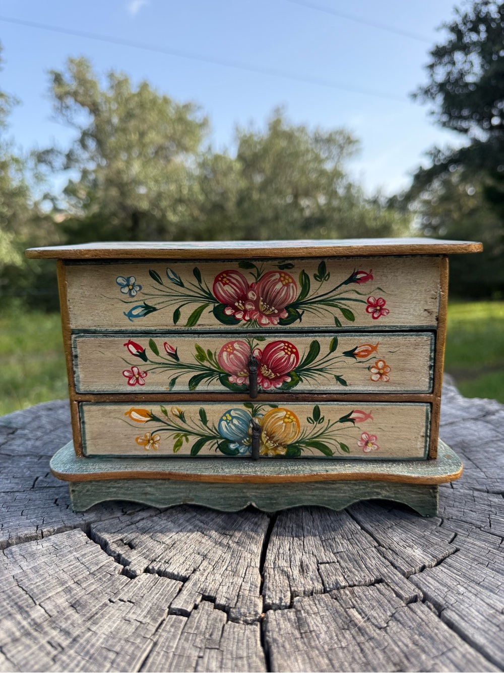 Hand-Painted Floral Wooden Jewelry box